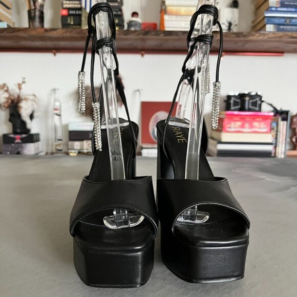 Raye Revolve Black Dot Platform Tie Up Wrap Block Heels - Picture 6 of 14